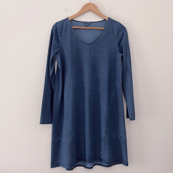 J. JILL Pure Jill Indigo Tunic Dress Trapeze Swing Long Sleeve V Neck Blue Sz S - Picture 12 of 12